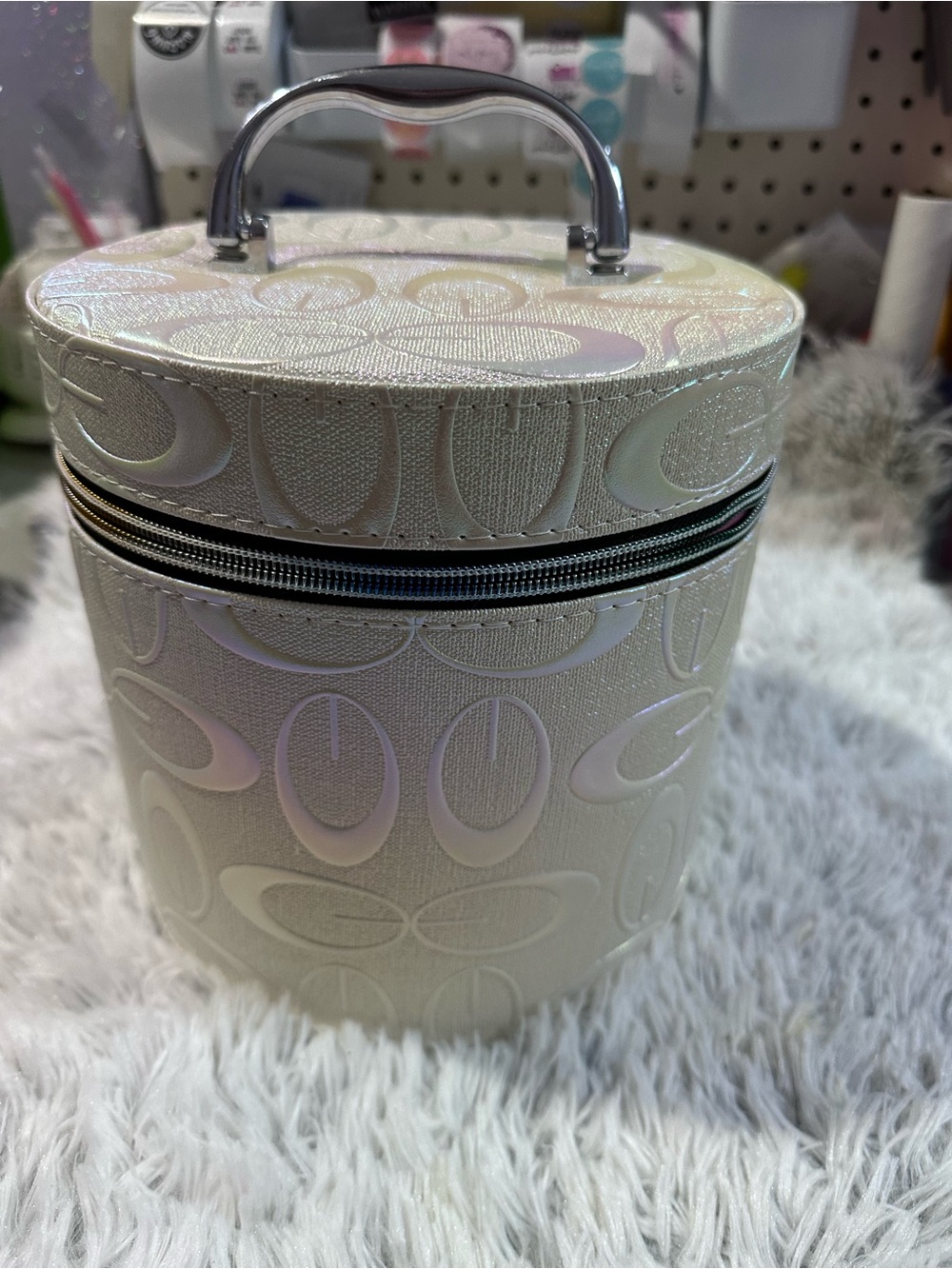 Iridescent large Cosmetic Bag case with Handle and Zipper